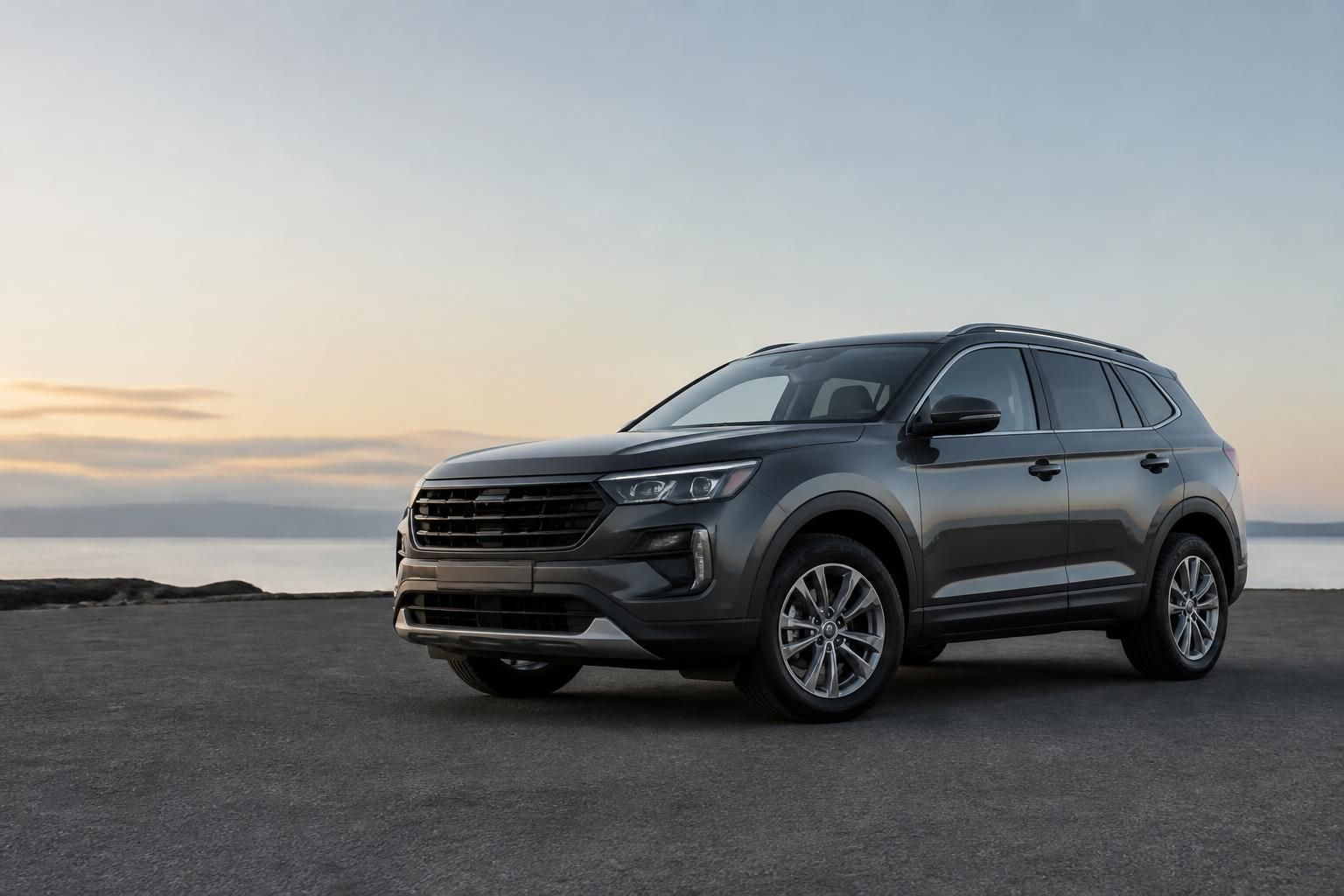 A gleaming freshly detailed SUV with open space for text.